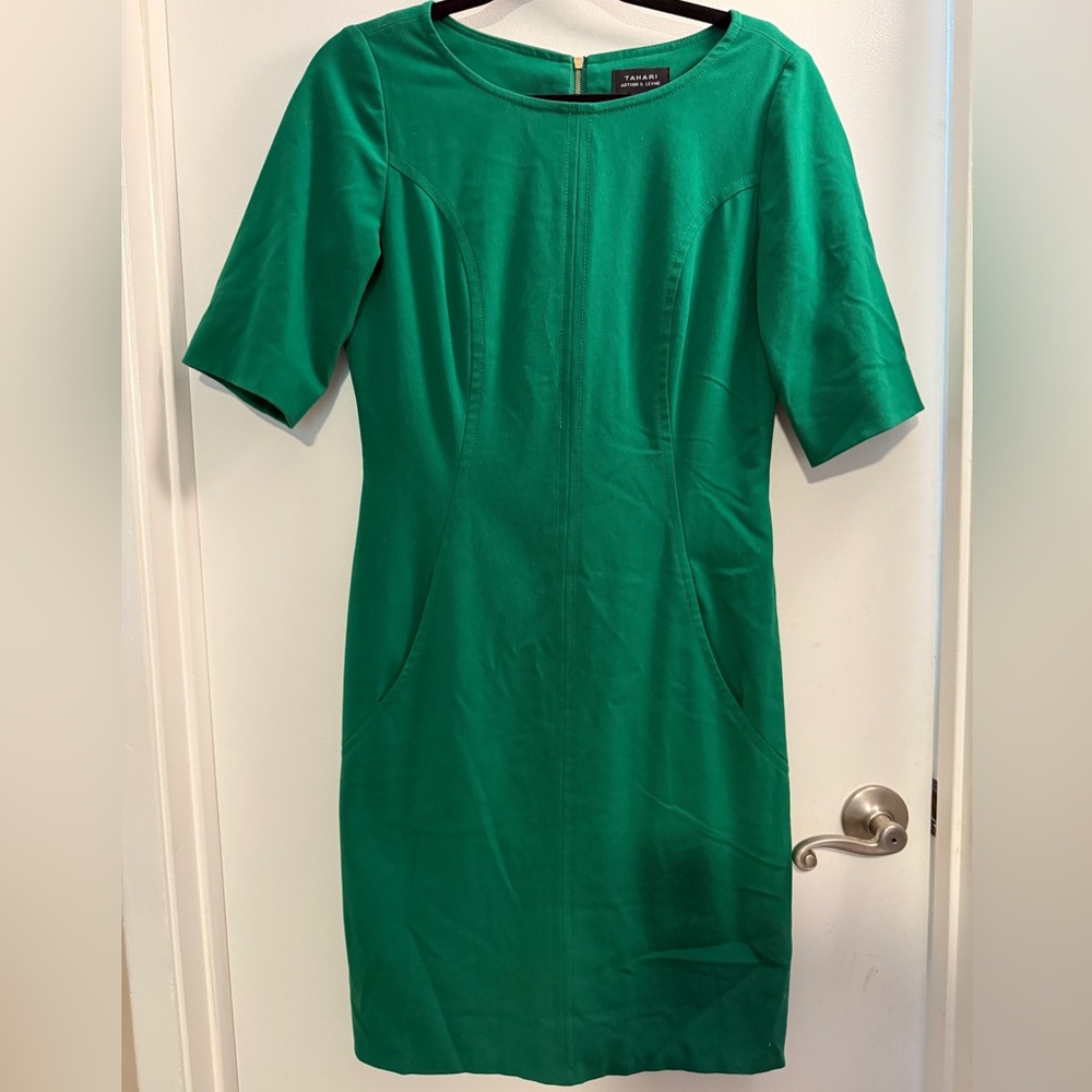Tahari Green Women's Sheath Dress, Pockets, Sz 6